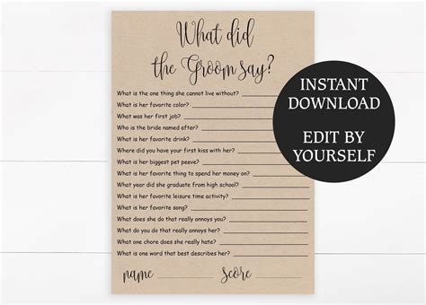 What Did The Groom Say Free Printable